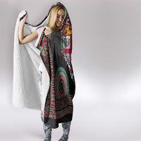 Fiji Coat of Arms Traditional Dashiki Hooded Blanket Tapa Art and Palm Leaves Pattern Black Color LT03 - Polynesian Pride