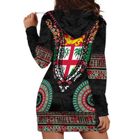 Fiji Coat of Arms Traditional Dashiki Hoodie Dress Tapa Art and Palm Leaves Pattern Black Color LT03 - Polynesian Pride