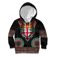 Fiji Coat of Arms Traditional Dashiki Kid Hoodie Tapa Art and Palm Leaves Pattern Black Color LT03 Hoodie Black - Polynesian Pride