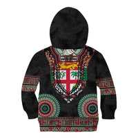 Fiji Coat of Arms Traditional Dashiki Kid Hoodie Tapa Art and Palm Leaves Pattern Black Color LT03 - Polynesian Pride