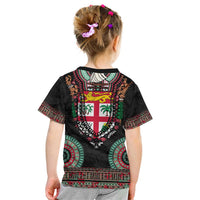 Fiji Coat of Arms Traditional Dashiki Kid T Shirt Tapa Art and Palm Leaves Pattern Black Color LT03 - Polynesian Pride