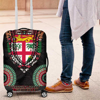 Fiji Coat of Arms Traditional Dashiki Luggage Cover Tapa Art and Palm Leaves Pattern Black Color LT03 Black - Polynesian Pride