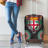 Fiji Coat of Arms Traditional Dashiki Luggage Cover Tapa Art and Palm Leaves Pattern Black Color LT03 - Polynesian Pride