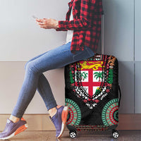 Fiji Coat of Arms Traditional Dashiki Luggage Cover Tapa Art and Palm Leaves Pattern Black Color LT03 - Polynesian Pride