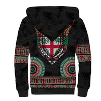 Fiji Coat of Arms Traditional Dashiki Sherpa Hoodie Tapa Art and Palm Leaves Pattern Black Color LT03 - Polynesian Pride