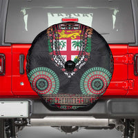 Fiji Coat of Arms Traditional Dashiki Spare Tire Cover Tapa Art and Palm Leaves Pattern Black Color LT03 - Polynesian Pride