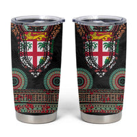 Fiji Coat of Arms Traditional Dashiki Tumbler Cup Tapa Art and Palm Leaves Pattern Black Color LT03 Black - Polynesian Pride