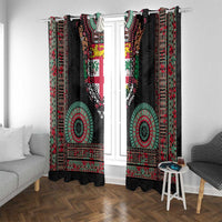 Fiji Coat of Arms Traditional Dashiki Window Curtain Tapa Art and Palm Leaves Pattern Black Color - Polynesian Pride