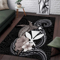 Hawaiian Whale and Kanaka Maoli Symbol Area Rug Hibiscus with Hawaii Map and Polynesian Tattoo Grayscale Color LT03 Black - Polynesian Pride