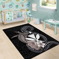 Hawaiian Whale and Kanaka Maoli Symbol Area Rug Hibiscus with Hawaii Map and Polynesian Tattoo Grayscale Color LT03 - Polynesian Pride