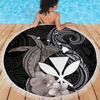 Hawaiian Whale and Kanaka Maoli Symbol Beach Blanket Hibiscus with Hawaii Map and Polynesian Tattoo Grayscale Color LT03 - Polynesian Pride