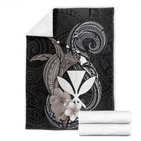 Hawaiian Whale and Kanaka Maoli Symbol Blanket Hibiscus with Hawaii Map and Polynesian Tattoo Grayscale Color LT03 - Polynesian Pride