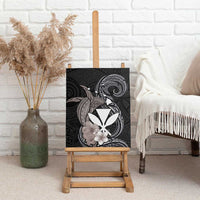 Hawaiian Whale and Kanaka Maoli Symbol Canvas Wall Art Hibiscus with Hawaii Map and Polynesian Tattoo Grayscale Color LT03 - Polynesian Pride