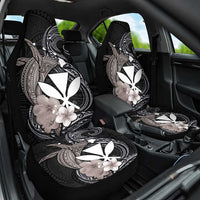 Hawaiian Whale and Kanaka Maoli Symbol Car Seat Cover Hibiscus with Hawaii Map and Polynesian Tattoo Grayscale Color LT03 One Size Black - Polynesian Pride