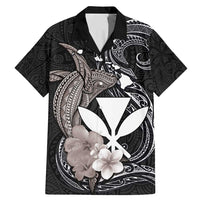 Hawaiian Whale and Kanaka Maoli Symbol Family Matching Mermaid Dress and Hawaiian Shirt Hibiscus with Hawaii Map and Polynesian Tattoo Grayscale Color LT03 Dad's Shirt - Short Sleeve Black - Polynesian Pride