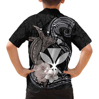 Hawaiian Whale and Kanaka Maoli Symbol Family Matching Off The Shoulder Long Sleeve Dress and Hawaiian Shirt Hibiscus with Hawaii Map and Polynesian Tattoo Grayscale Color LT03 - Polynesian Pride