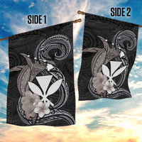 Hawaiian Whale and Kanaka Maoli Symbol Garden Flag Hibiscus with Hawaii Map and Polynesian Tattoo Grayscale Color LT03 - Polynesian Pride