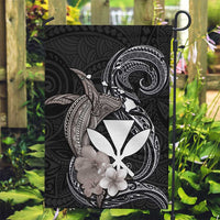Hawaiian Whale and Kanaka Maoli Symbol Garden Flag Hibiscus with Hawaii Map and Polynesian Tattoo Grayscale Color LT03 Garden Flag Black - Polynesian Pride