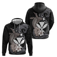 Hawaiian Whale and Kanaka Maoli Symbol Hoodie Hibiscus with Hawaii Map and Polynesian Tattoo Grayscale Color LT03 - Polynesian Pride