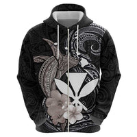 Hawaiian Whale and Kanaka Maoli Symbol Hoodie Hibiscus with Hawaii Map and Polynesian Tattoo Grayscale Color LT03 - Polynesian Pride