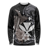 Hawaiian Whale and Kanaka Maoli Symbol Long Sleeve Shirt Hibiscus with Hawaii Map and Polynesian Tattoo Grayscale Color LT03 Unisex Black - Polynesian Pride