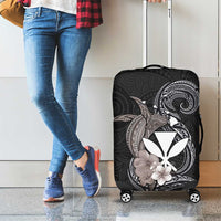 Hawaiian Whale and Kanaka Maoli Symbol Luggage Cover Hibiscus with Hawaii Map and Polynesian Tattoo Grayscale Color LT03 - Polynesian Pride