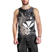 Hawaiian Whale and Kanaka Maoli Symbol Men Tank Top Hibiscus with Hawaii Map and Polynesian Tattoo Grayscale Color LT03 - Polynesian Pride