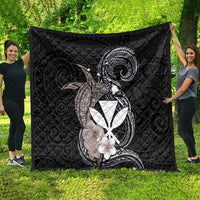 Hawaiian Whale and Kanaka Maoli Symbol Quilt Hibiscus with Hawaii Map and Polynesian Tattoo Grayscale Color LT03 - Polynesian Pride
