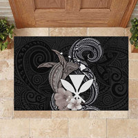 Hawaiian Whale and Kanaka Maoli Symbol Rubber Doormat Hibiscus with Hawaii Map and Polynesian Tattoo Grayscale Color LT03 Black - Polynesian Pride
