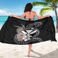 Hawaiian Whale and Kanaka Maoli Symbol Sarong Hibiscus with Hawaii Map and Polynesian Tattoo Grayscale Color LT03 - Polynesian Pride