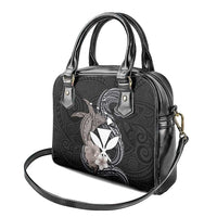 Hawaiian Whale and Kanaka Maoli Symbol Shoulder Handbag Hibiscus with Hawaii Map and Polynesian Tattoo Grayscale Color LT03 - Polynesian Pride