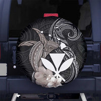 Hawaiian Whale and Kanaka Maoli Symbol Spare Tire Cover Hibiscus with Hawaii Map and Polynesian Tattoo Grayscale Color LT03 - Polynesian Pride