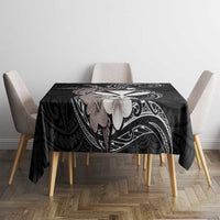 Hawaiian Whale and Kanaka Maoli Symbol Tablecloth Hibiscus with Hawaii Map and Polynesian Tattoo Grayscale Color LT03 - Polynesian Pride