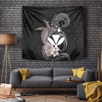 Hawaiian Whale and Kanaka Maoli Symbol Tapestry Hibiscus with Hawaii Map and Polynesian Tattoo Grayscale Color LT03 - Polynesian Pride