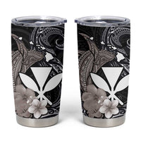 Hawaiian Whale and Kanaka Maoli Symbol Tumbler Cup Hibiscus with Hawaii Map and Polynesian Tattoo Grayscale Color LT03 Black - Polynesian Pride