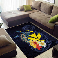 Hawaiian Whale and Kanaka Maoli Symbol Area Rug Hibiscus with Hawaii Map and Polynesian Tattoo Deep Sea Color LT03 - Polynesian Pride