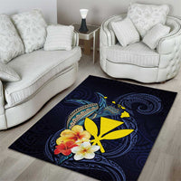Hawaiian Whale and Kanaka Maoli Symbol Area Rug Hibiscus with Hawaii Map and Polynesian Tattoo Deep Sea Color LT03 - Polynesian Pride