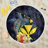 Hawaiian Whale and Kanaka Maoli Symbol Beach Blanket Hibiscus with Hawaii Map and Polynesian Tattoo Deep Sea Color LT03 One Size 150cm Blue - Polynesian Pride