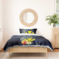 Hawaiian Whale and Kanaka Maoli Symbol Bedding Set Hibiscus with Hawaii Map and Polynesian Tattoo Deep Sea Color LT03 - Polynesian Pride