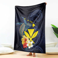 Hawaiian Whale and Kanaka Maoli Symbol Blanket Hibiscus with Hawaii Map and Polynesian Tattoo Deep Sea Color LT03 - Polynesian Pride