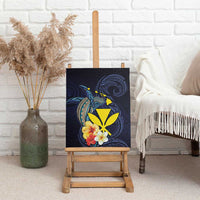 Hawaiian Whale and Kanaka Maoli Symbol Canvas Wall Art Hibiscus with Hawaii Map and Polynesian Tattoo Deep Sea Color LT03 - Polynesian Pride