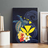 Hawaiian Whale and Kanaka Maoli Symbol Canvas Wall Art Hibiscus with Hawaii Map and Polynesian Tattoo Deep Sea Color LT03 - Polynesian Pride