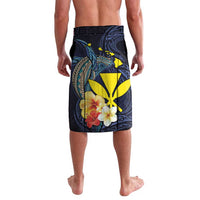 Hawaiian Whale and Kanaka Maoli Symbol Lavalava Hibiscus with Hawaii Map and Polynesian Tattoo Deep Sea Color LT03 - Polynesian Pride