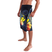 Hawaiian Whale and Kanaka Maoli Symbol Lavalava Hibiscus with Hawaii Map and Polynesian Tattoo Deep Sea Color LT03 - Polynesian Pride