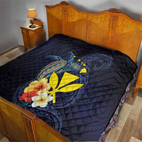 Hawaiian Whale and Kanaka Maoli Symbol Quilt Hibiscus with Hawaii Map and Polynesian Tattoo Deep Sea Color LT03 - Polynesian Pride