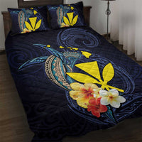 Hawaiian Whale and Kanaka Maoli Symbol Quilt Bed Set Hibiscus with Hawaii Map and Polynesian Tattoo Deep Sea Color LT03 Blue - Polynesian Pride