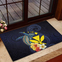 Hawaiian Whale and Kanaka Maoli Symbol Rubber Doormat Hibiscus with Hawaii Map and Polynesian Tattoo Deep Sea Color LT03 - Polynesian Pride