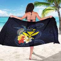 Hawaiian Whale and Kanaka Maoli Symbol Sarong Hibiscus with Hawaii Map and Polynesian Tattoo Deep Sea Color LT03 - Polynesian Pride