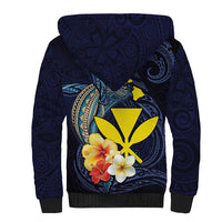 Hawaiian Whale and Kanaka Maoli Symbol Sherpa Hoodie Hibiscus with Hawaii Map and Polynesian Tattoo Deep Sea Color LT03 - Polynesian Pride