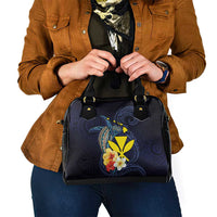 Hawaiian Whale and Kanaka Maoli Symbol Shoulder Handbag Hibiscus with Hawaii Map and Polynesian Tattoo Deep Sea Color LT03 - Polynesian Pride